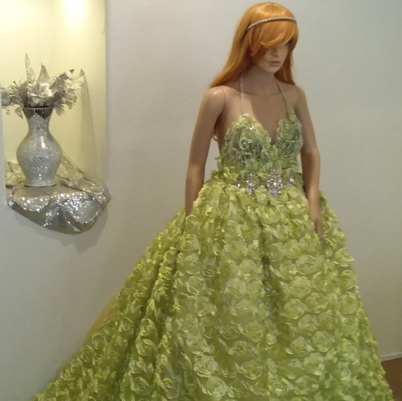 GEMMA 3D Apple Green Rosette Wedding Ballgown Set - Picture 3 of 8